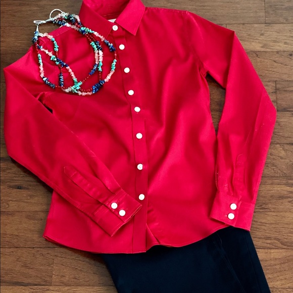 Banana Republic Cotton Red Button-Up Shirt 00P EUC - Picture 2 of 3